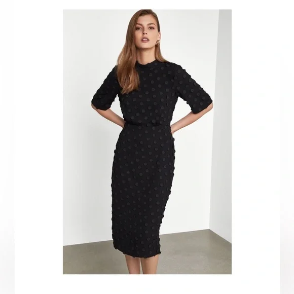 BCBCMaxazria Dotted Jacquard Midi Dress Size S - Picture 1 of 2